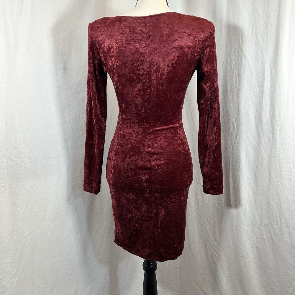 Vintage All That Jazz Crushed Velvet Bodycon Mini Dress 80s 90s Size S Burgundy - Picture 2 of 12